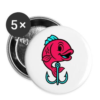 Fisch Angelhaken Comic - Buttons groß 56 mm (5er Pack) - Weiß - Vorne