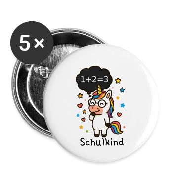 schulkind einhorn - Buttons groß 56 mm (5er Pack) - Weiß - Vorne