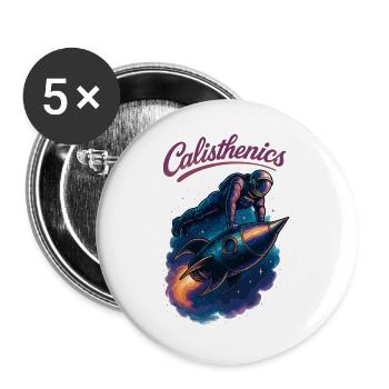 Calisthenics Astronaut Liegestütze Rakete Geschenk - Buttons groß 56 mm (5er Pack) - Weiß - Vorne