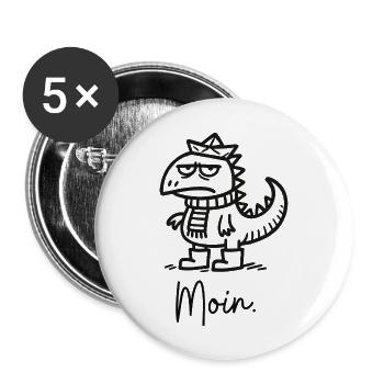 Moin Dino schlecht gelaunt - Buttons groß 56 mm (5er Pack) - Weiß - Vorne
