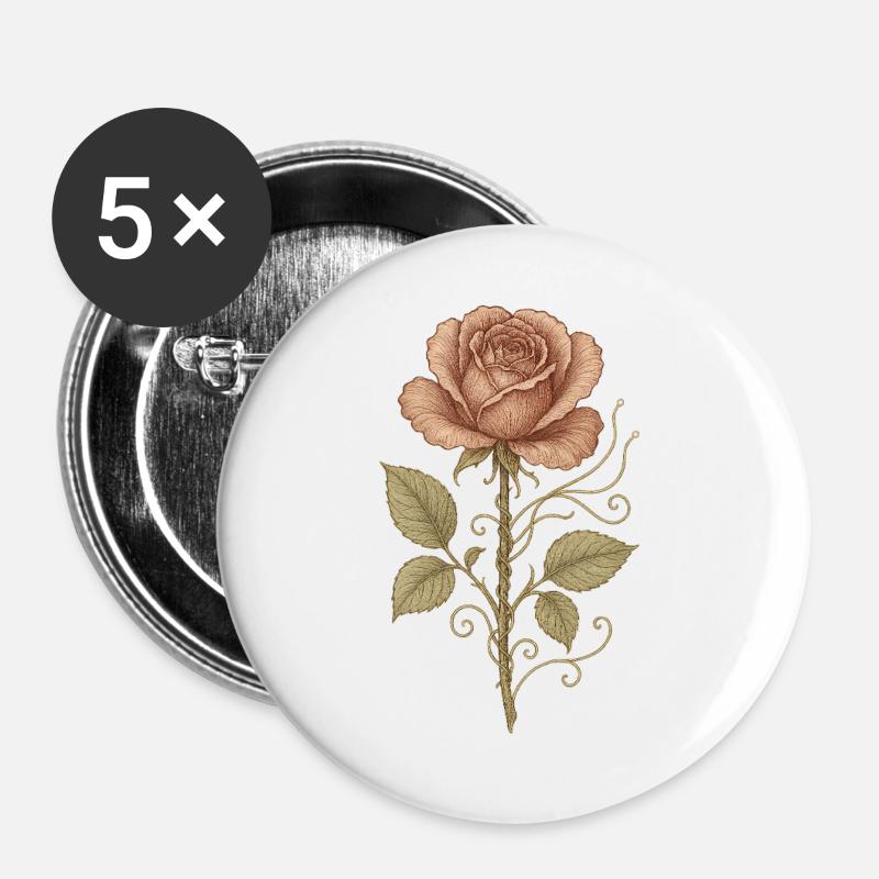 Red Rose Vintage - Buttons large 2.2''/56 mm (5-pack) - white