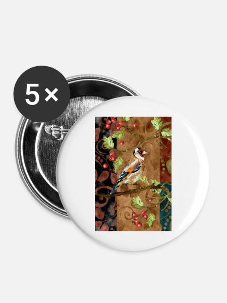 Bunter Vogel - Buttons groß 56 mm (5er Pack) - Weiß