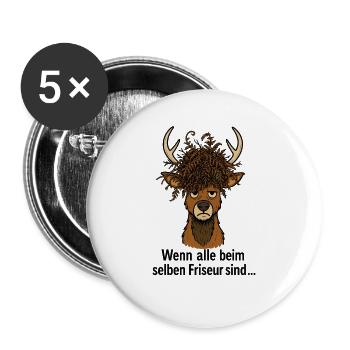 Frisör-Hirsch Horst - Buttons groß 56 mm (5er Pack) - Weiß - Vorne