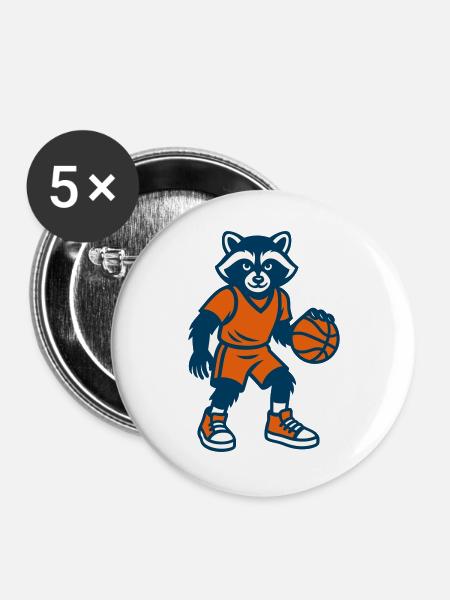 Basketball Waschbär - Buttons groß 56 mm (5er Pack) - Weiß