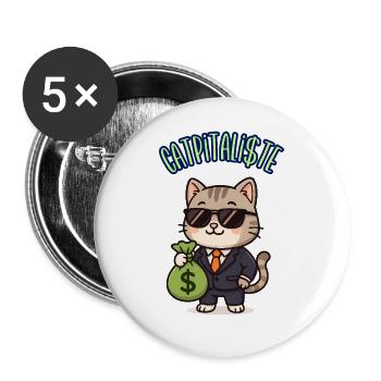 CATPITALIST - Kawaii Katze Humor - Buttons groß 56 mm (5er Pack) - Weiß - Vorne