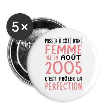 20th birthday - born in August 2005 - Buttons large 2.2''/56 mm (5-pack) - white - Front