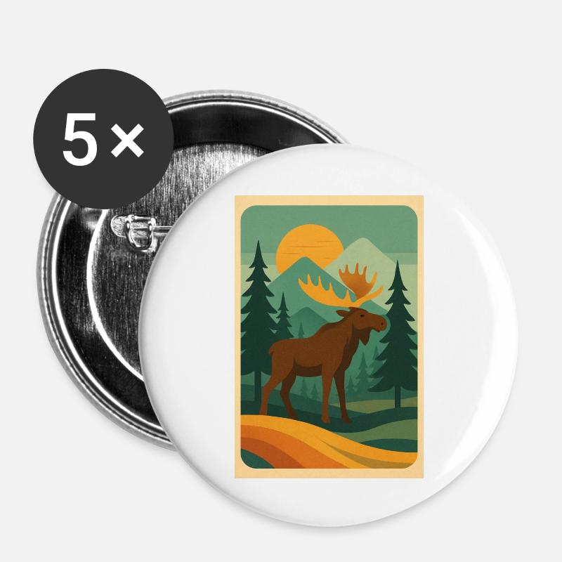 Majestic Moose – Retro Wilderness Vibes - Buttons large 2.2''/56 mm (5-pack) - white