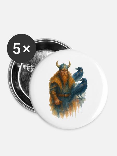 wikinger rabe - Buttons groß 56 mm (5er Pack) - Weiß