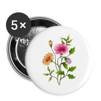 Blumen - Buttons groß 56 mm (5er Pack) - Weiß - Vorne
