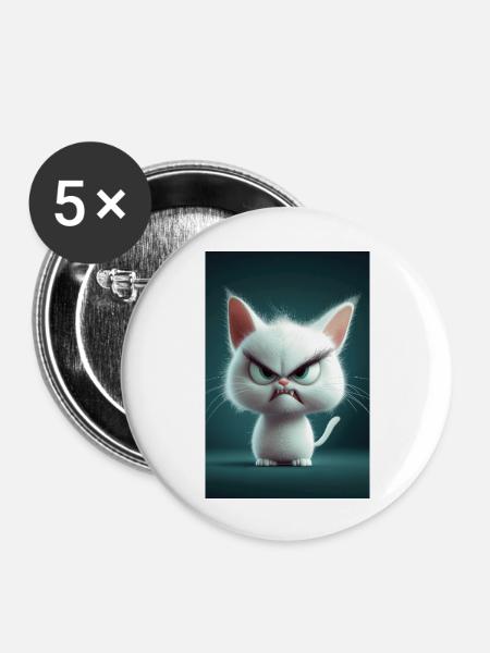 Wütend flauschige Katze - Buttons groß 56 mm (5er Pack) - Weiß