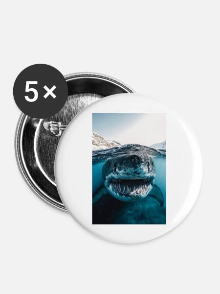 Mega Shark Nahbegegnung - Buttons groß 56 mm (5er Pack) - Weiß