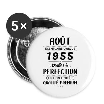 Anniversaire 70 ans - Août 1955 Perfection - Lot de 5 grands badges (56 mm) - blanc - Devant