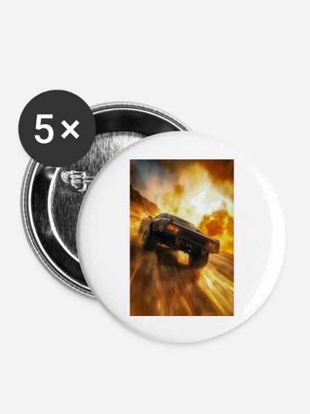 Muscle-Car in Firestorm Drift - Buttons groß 56 mm (5er Pack) - Weiß