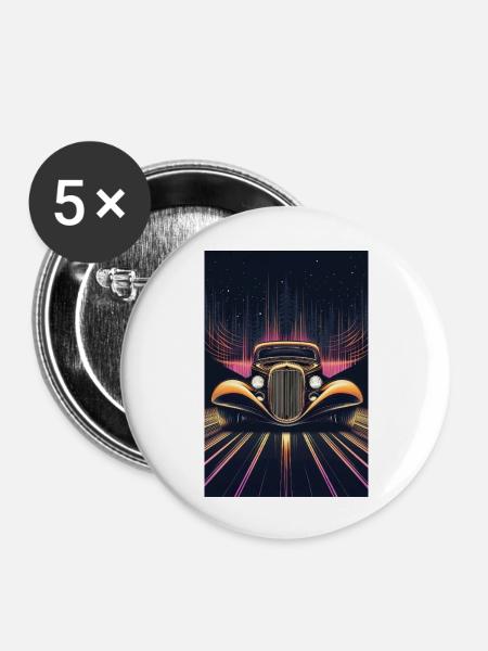 Retro-Fahrt durch Neonnächte - Buttons groß 56 mm (5er Pack) - Weiß
