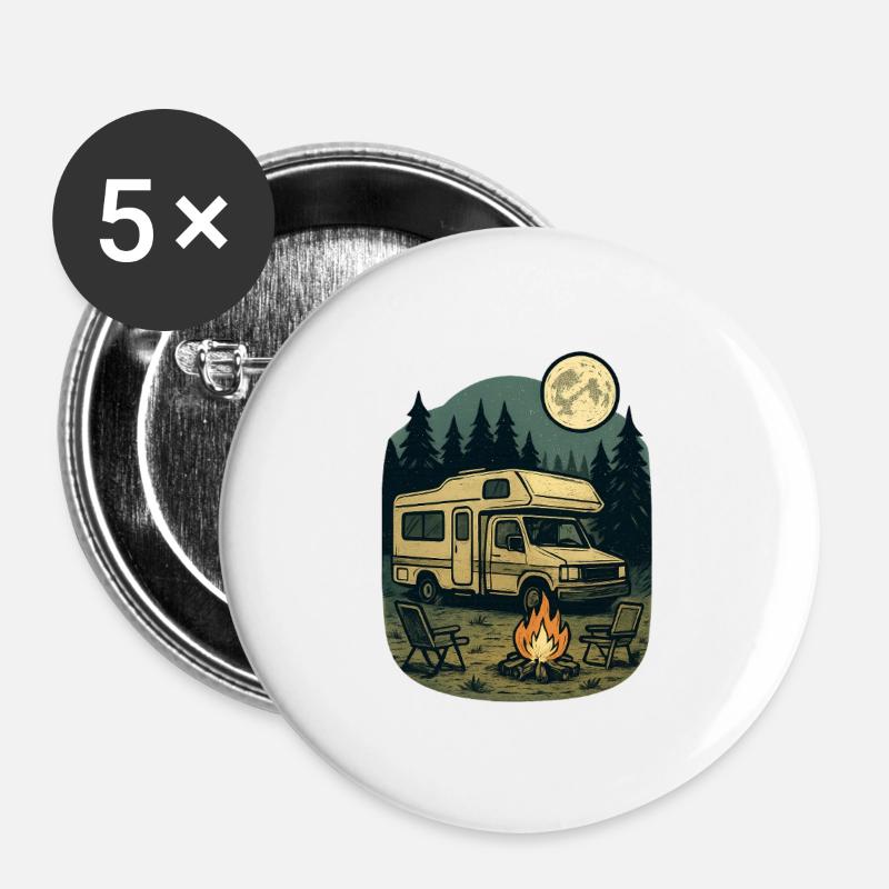 Night in the forest with camper and campfire - Buttons large 2.2''/56 mm (5-pack) - white