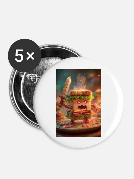 Wütendes Kampfsandwich - Buttons groß 56 mm (5er Pack) - Weiß