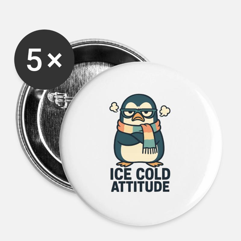 Icecold attitude penguin - Buttons large 2.2''/56 mm (5-pack) - white