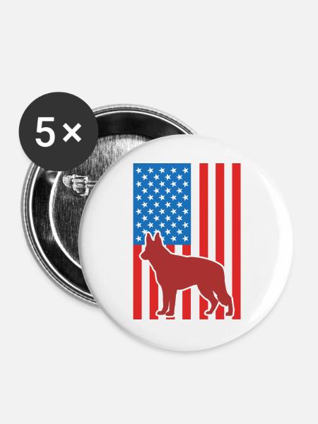 Schäferhund US Flagge - Buttons groß 56 mm (5er Pack) - Weiß
