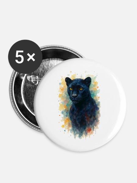 panther aquarell - Buttons groß 56 mm (5er Pack) - Weiß