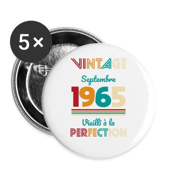 60. Geburtstag - Jahrgang - September 1965 - Buttons groß 56 mm (5er Pack) - Weiß - Vorne