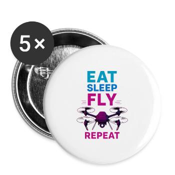 Eat Sleep Fly Repeat – Neon Drohnenpilot Routine - Buttons groß 56 mm (5er Pack) - Weiß - Vorne