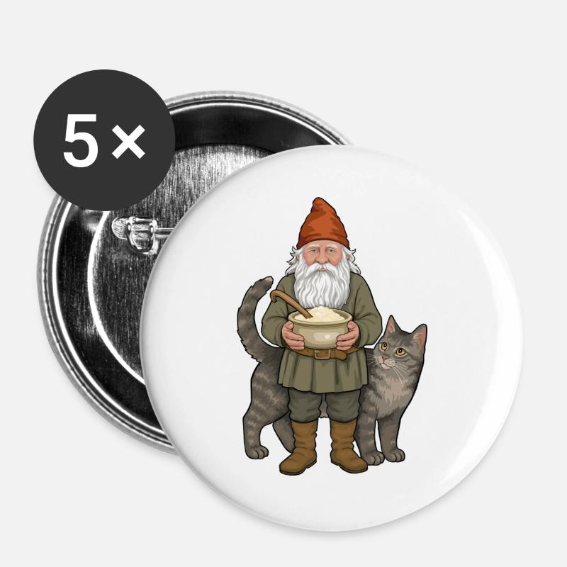 Der Bauernelf und die Katze - Buttons groß 56 mm (5er Pack) - Weiß
