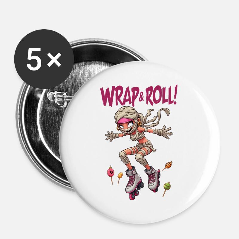 Cutie Roller Derby Mummy - Halloween - Buttons large 2.2''/56 mm (5-pack) - white