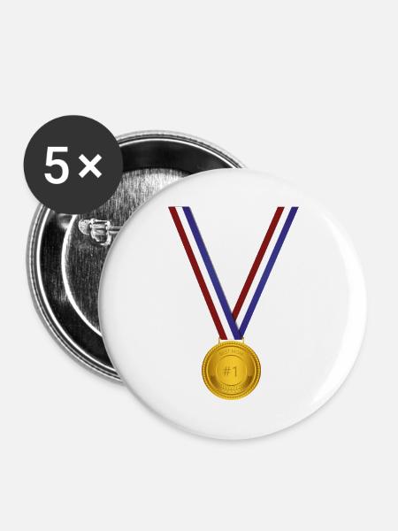 Beste Mama #1 Goldmedaille - Buttons groß 56 mm (5er Pack) - Weiß