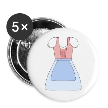 Traditionelles bayerisches Dirndl Design - Buttons groß 56 mm (5er Pack) - Weiß - Vorne