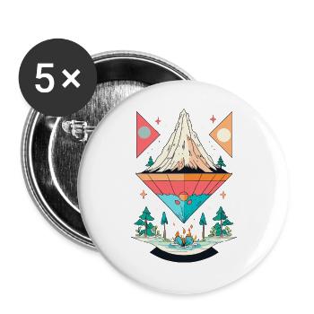 Conception de symétrie de montagne et de forêt - Lot de 5 grands badges (56 mm) - blanc - Devant