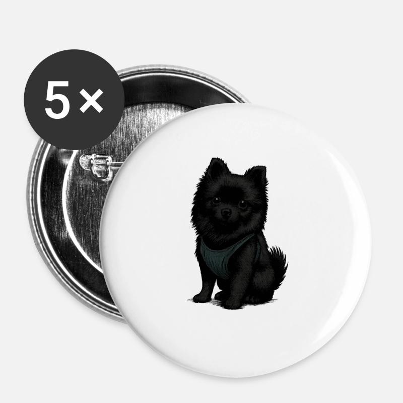Schwarzer Spitz Hund mit Süssenblick - Buttons groß 56 mm (5er Pack) - Weiß
