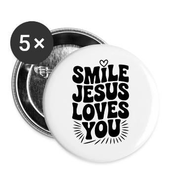 Lächle Jesus Liebe dich - Buttons groß 56 mm (5er Pack) - Weiß - Vorne