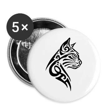 Katze Tribal Tattoo - Buttons groß 56 mm (5er Pack) - Weiß - Vorne