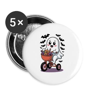 Ghost riding a bike with Halloween pumpkins - Buttons large 2.2''/56 mm (5-pack) - white - Front