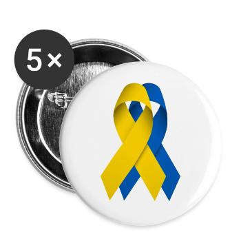Two ribbons for Ukraine - Buttons large 2.2''/56 mm (5-pack) - white - Front