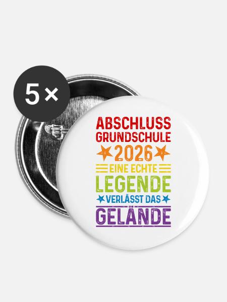 Grundschule Abschluss 2026 - Buttons groß 56 mm (5er Pack) - Weiß