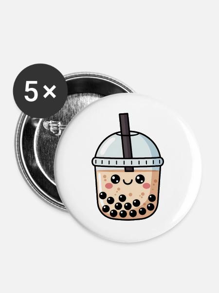 Süßer Bubble Tea Kawaii - Buttons groß 56 mm (5er Pack) - Weiß