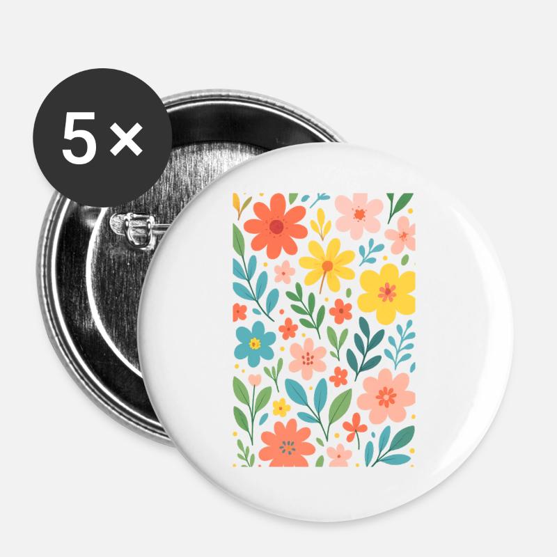 Floral patterns in pastel colours - Buttons large 2.2''/56 mm (5-pack) - white