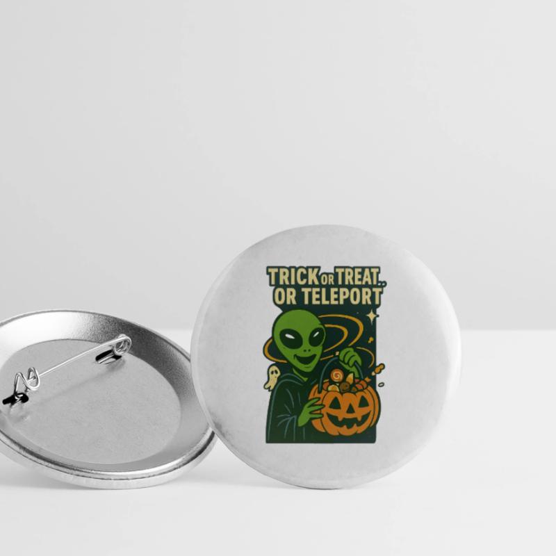 Alien Halloween T-Shirt – Süßes oder Saures... oder... Buttons groß 56 mm (5er Pack)