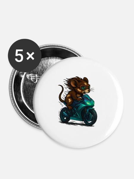 Motorrad Maus - Buttons groß 56 mm (5er Pack) - Weiß