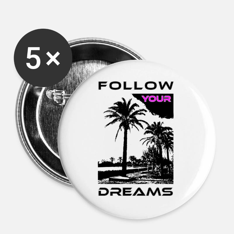 Palm Trees Pink Violet Motif and Text - Buttons large 2.2''/56 mm (5-pack) - white