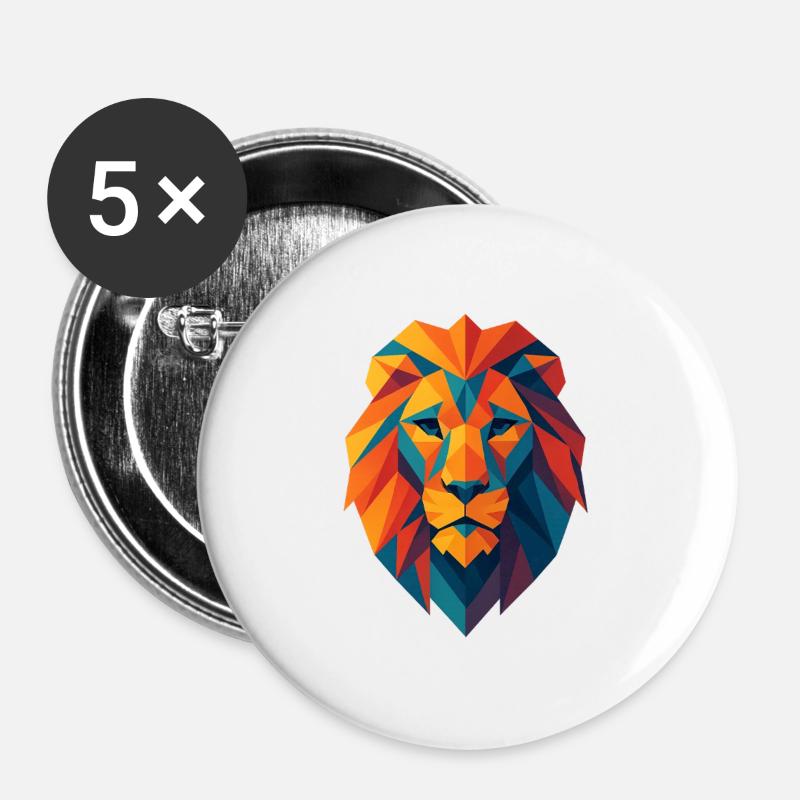 Lion | Lion Head Print - Buttons large 2.2''/56 mm (5-pack) - white