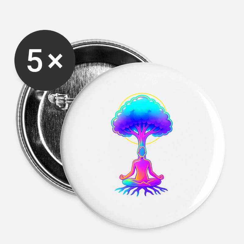 Neon Tree of Meditation - Buttons large 2.2''/56 mm (5-pack) - white