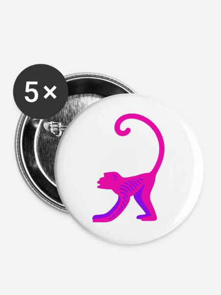Neon Pink Monkey - Buttons groß 56 mm (5er Pack) - Weiß