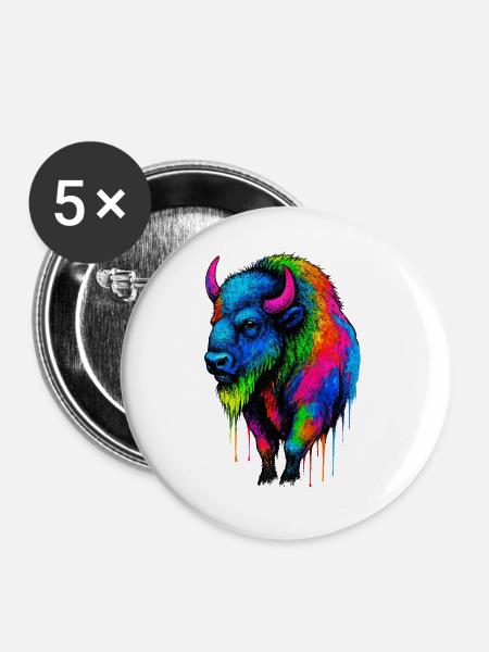 Bunter Bison Farbexplosion - Buttons groß 56 mm (5er Pack) - Weiß