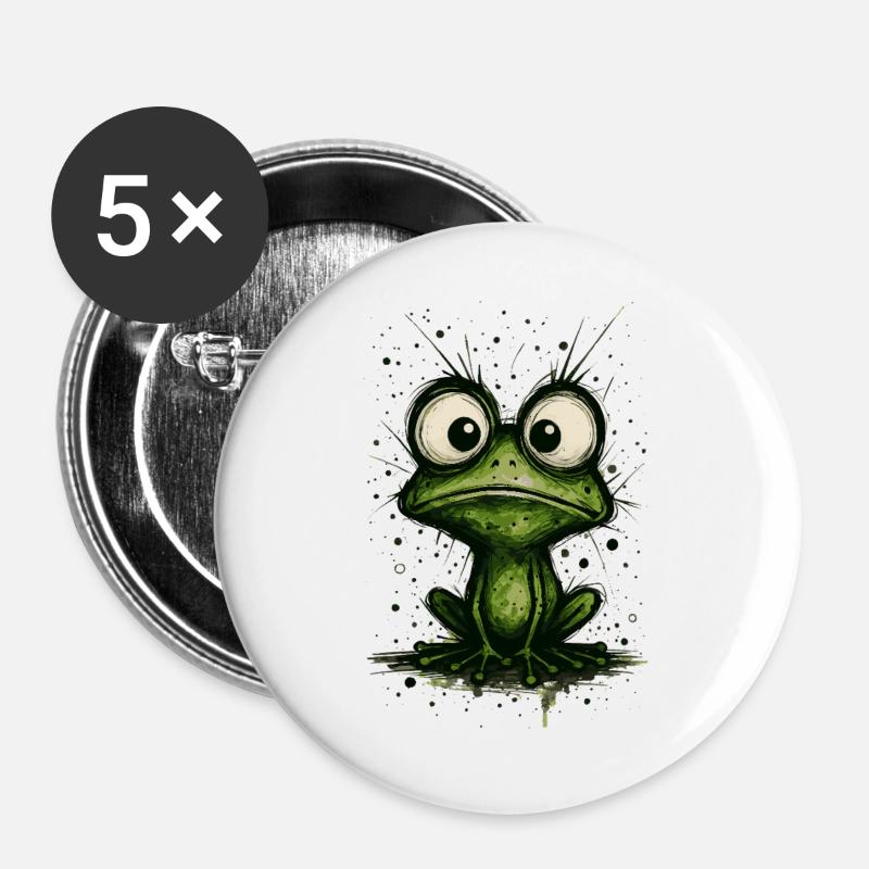 Funny Frog with Big Eyes – comic strip splash - Buttons large 2.2''/56 mm (5-pack) - white