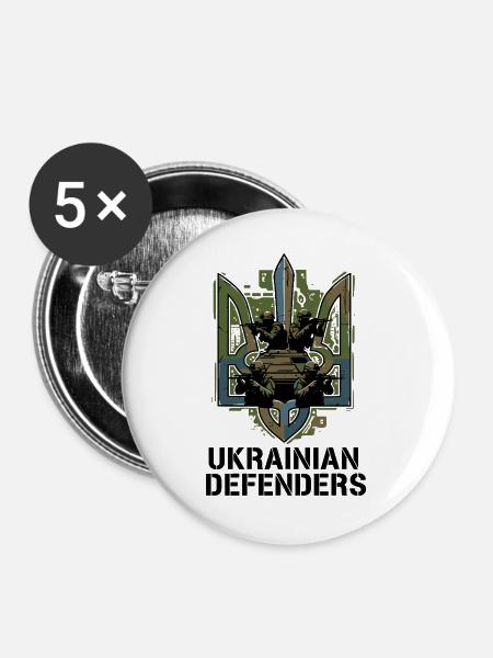 Emblem der ukrainischen Verteidiger - Buttons groß 56 mm (5er Pack) - Weiß