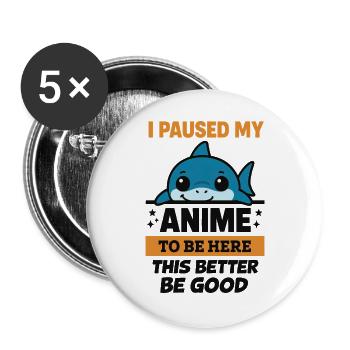 Ich pausierte Anime – Blahaj - Buttons groß 56 mm (5er Pack) - Weiß - Vorne
