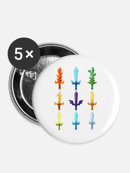 Bunte Fantasy Schwerter Design - Buttons groß 56 mm (5er Pack) - Weiß