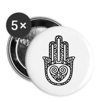 Hamsa – Hand of Fatima: Schutz & Glück - Buttons groß 56 mm (5er Pack) - Weiß - Vorne
